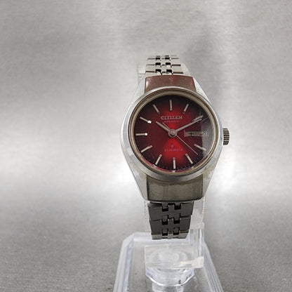 Citizen Automatic Watch Women 23mm Red Dial Silver Tone Daydate 4700333 Runs5