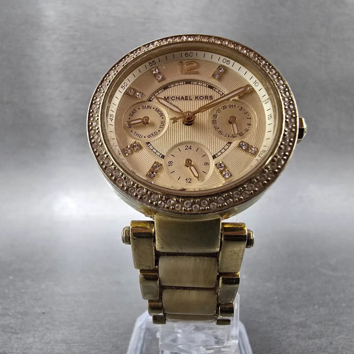 Michael Kors Mini Parker Watch Women 33mm Champange Dial Gold MK-5842 New batt 25