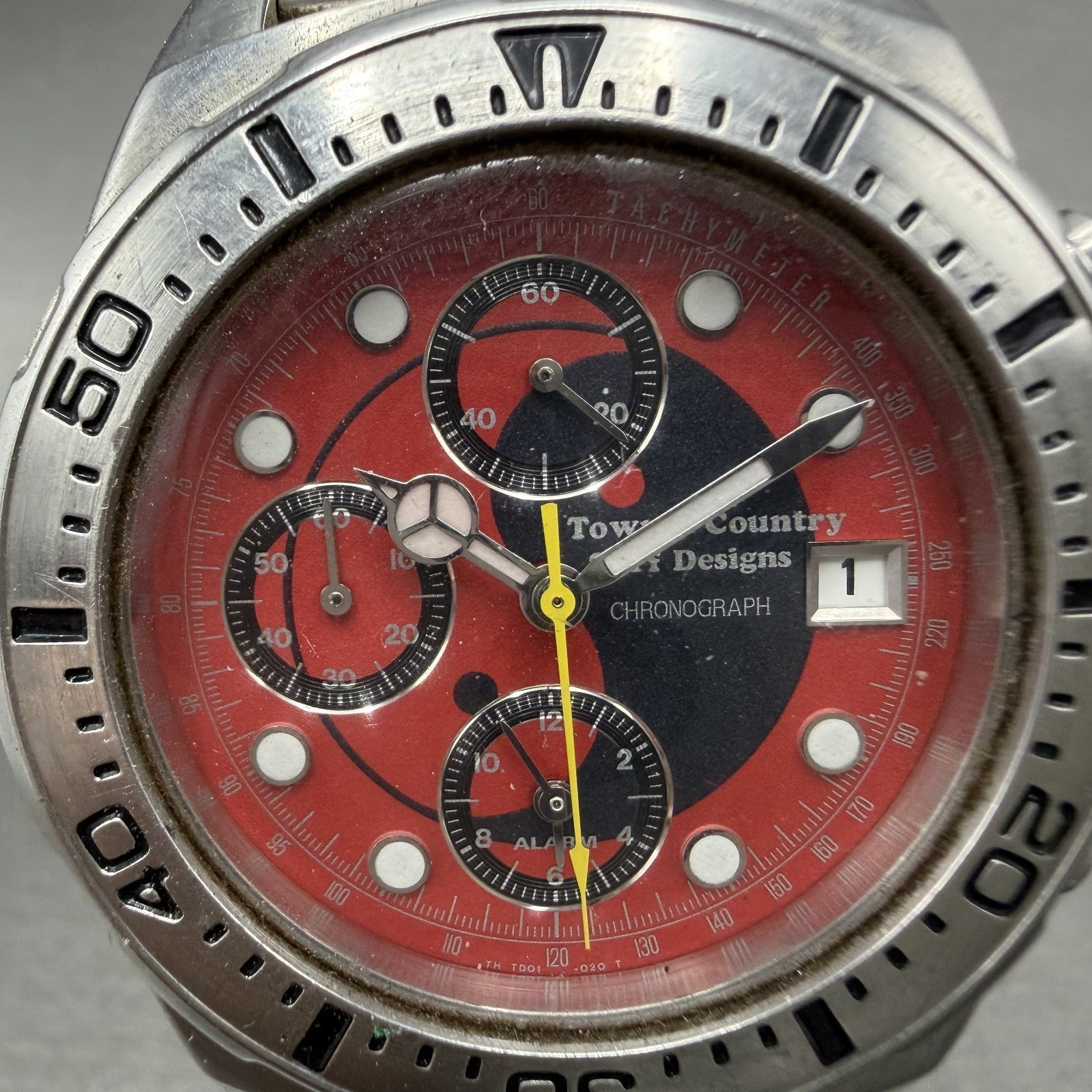 Orient Town & Country Chronograph Watch Men Red Dial Steel Date TD01-C0 PARTS2