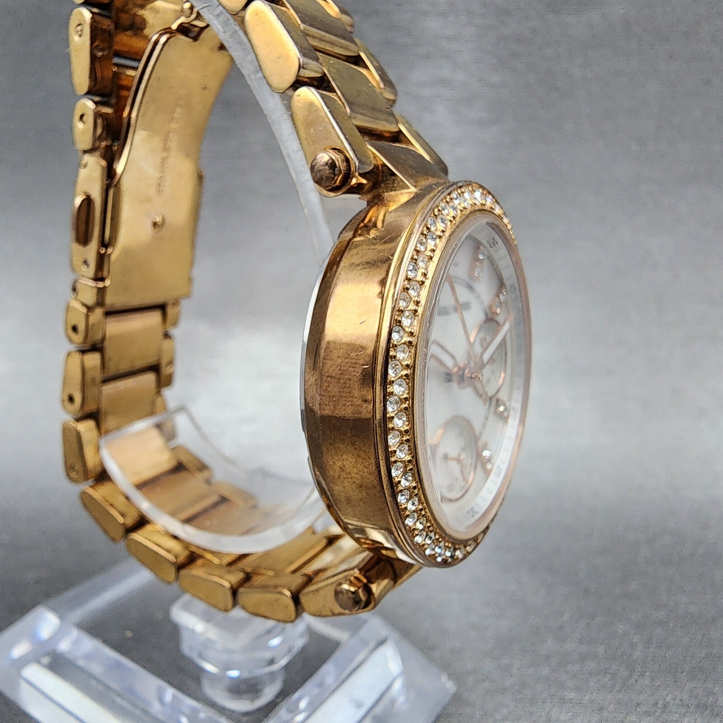 Michael Kors Parker Watch Women 33mm MOP Dial Rose Gold Tone Daydate New Battery3