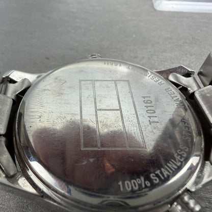 Tommy Hilfiger Watch Men 41mm Black Dial Steel Daydate Round T10161 New battery9