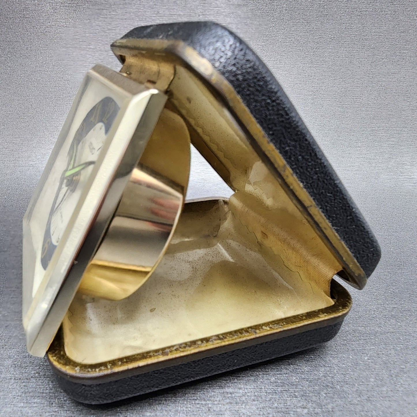 Seiko Travel Alarm White Dial Gold Tone Brown Case Manual Wind Runs VTG2