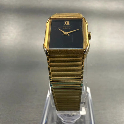 Seiko Tank Watch Women 17mm Black Dial Gold Tone Rectangle 2C20-5570 New Battery5