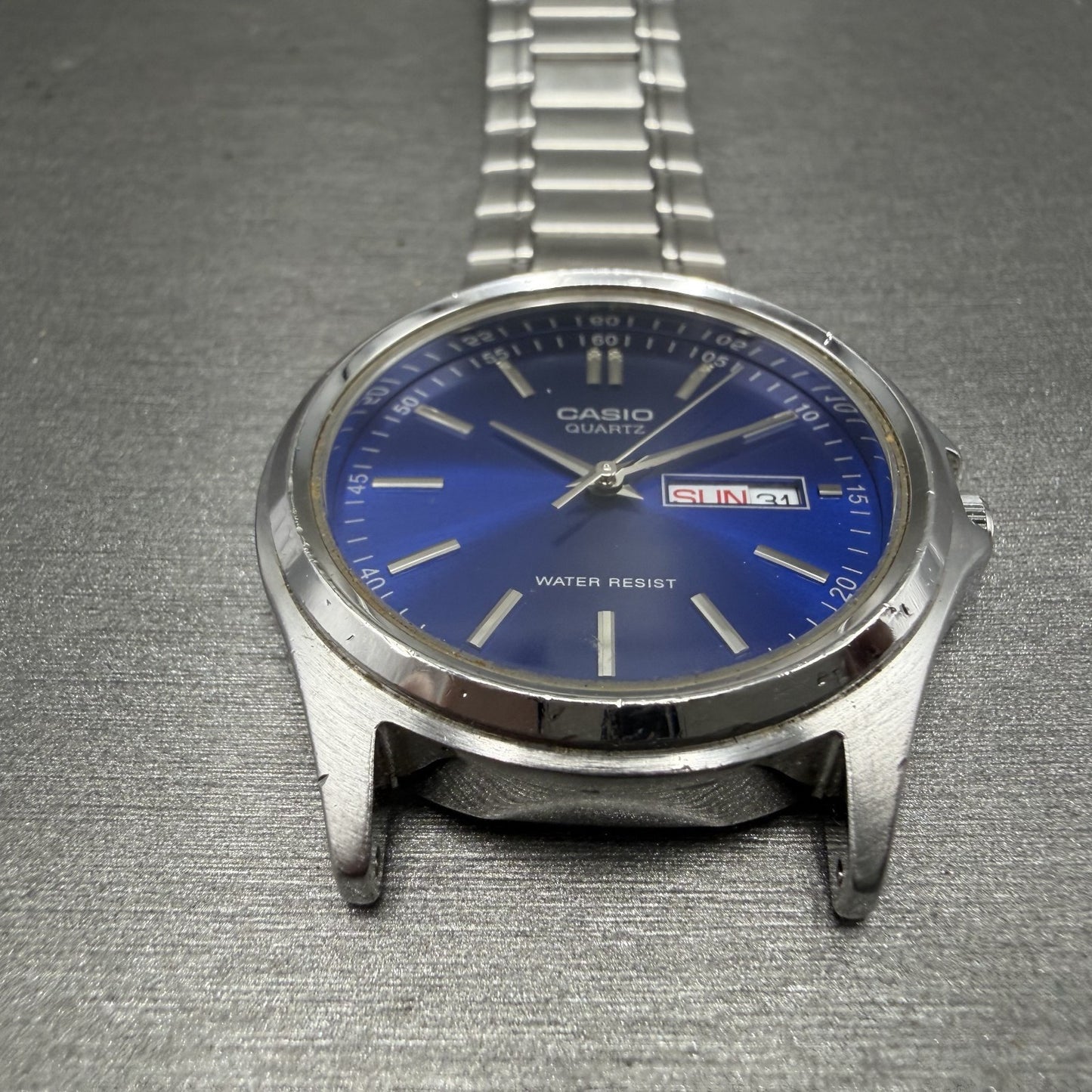 Casio Watch Men 37mm Blue Dial Silver Tone Daydate MTP1239DJ New Battery2
