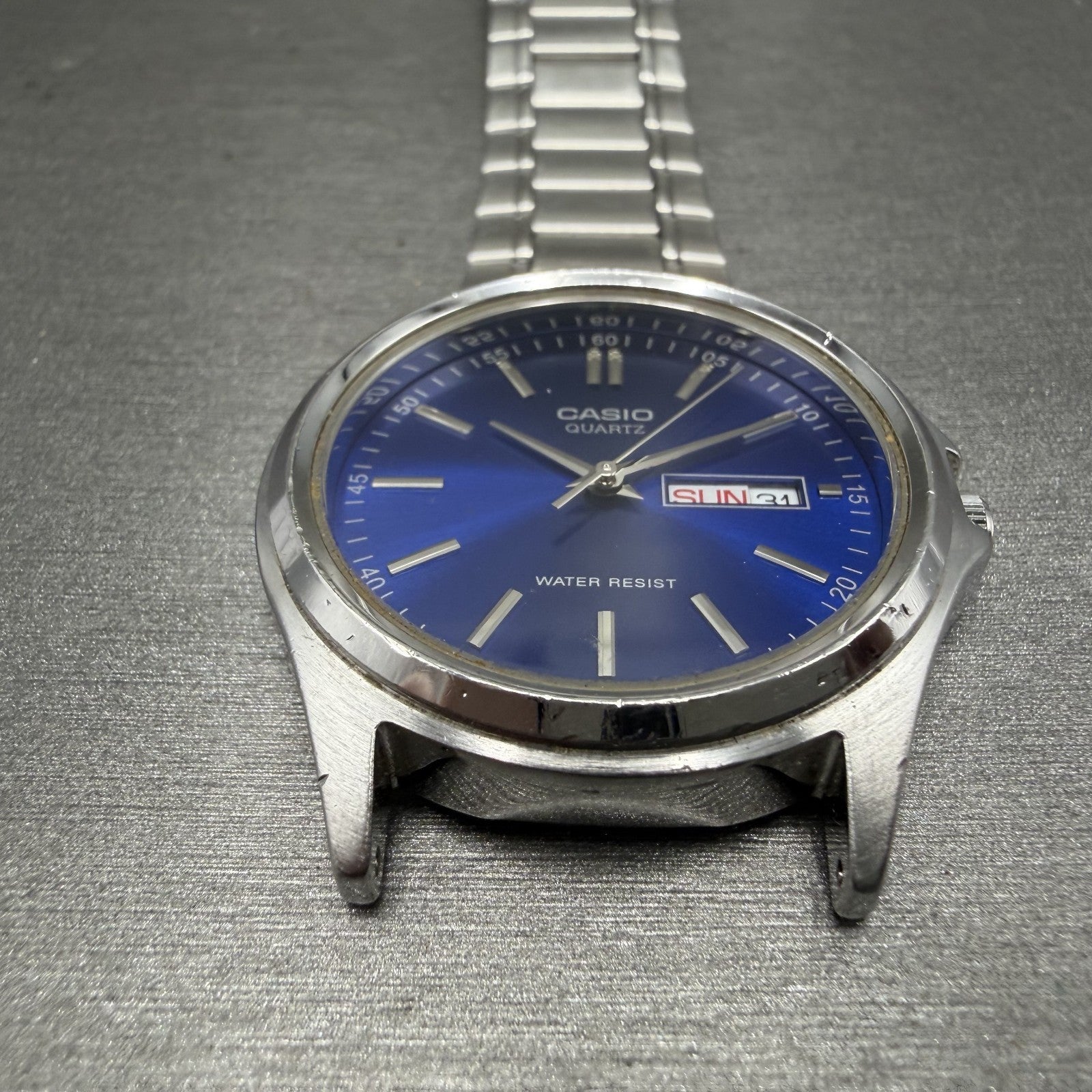 Casio Watch Men 37mm Blue Dial Silver Tone Daydate MTP1239DJ New Battery2