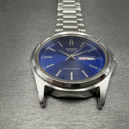 Casio Watch Men 37mm Blue Dial Silver Tone Daydate MTP1239DJ New Battery2