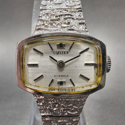 Citizen Watch Women 22mm Silver Dial Gold Plated Rectangle Manual Wind Runs1