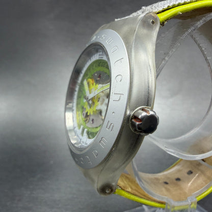 Swatch  Irony Diaphane Automatic Citrime Watch Men 42mm Skeleton Dial Clear Runs3