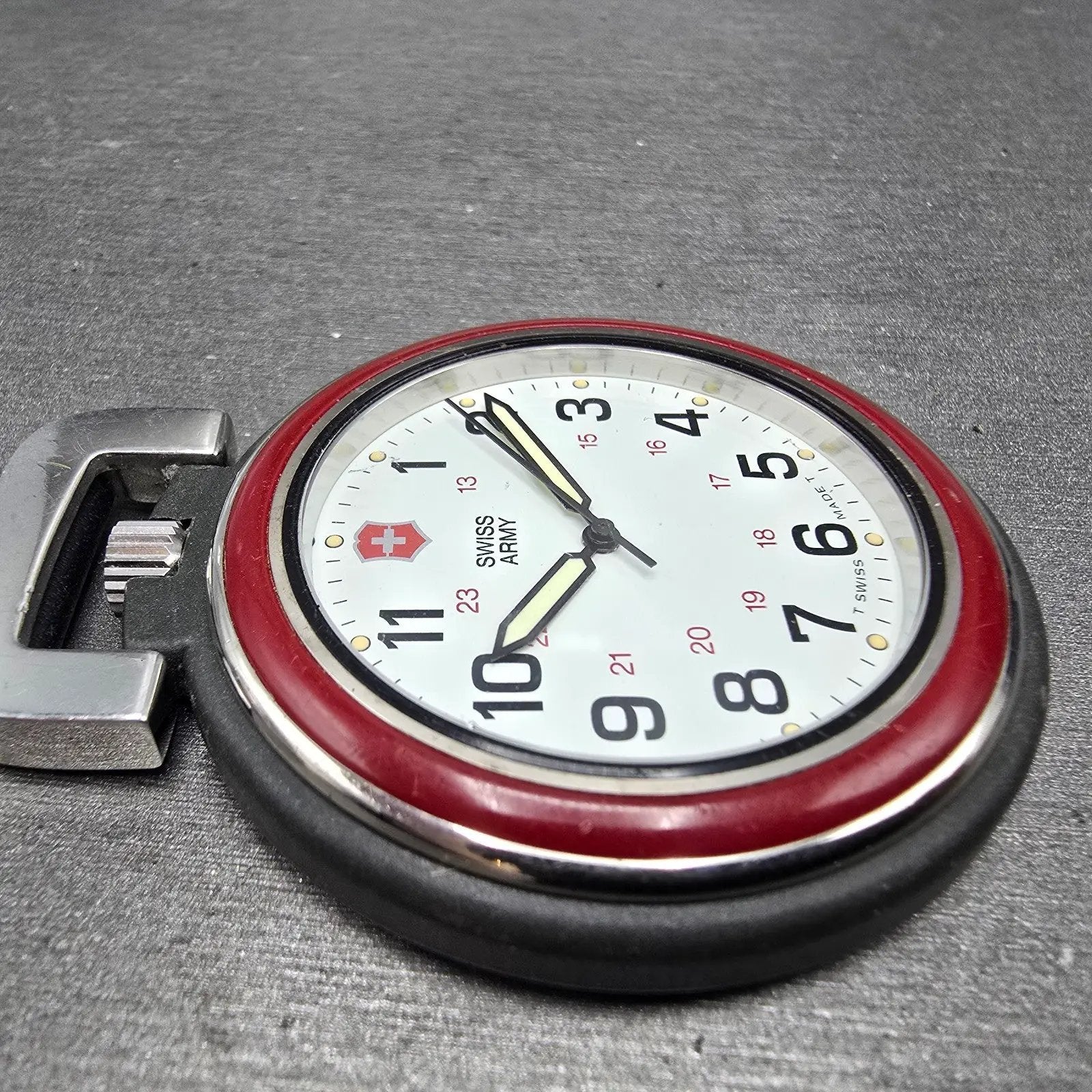 Victorinox Swiss Army Pocket Watch Men 48mm White Dial Black Tone 24723 New BatK5