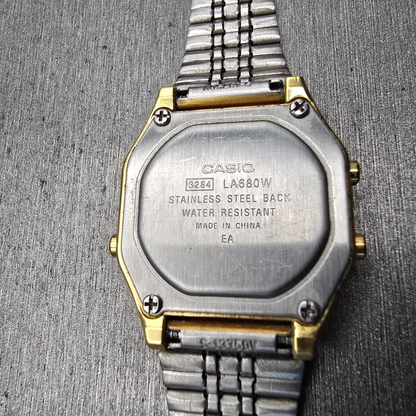 Casio Illuminator LA680W Watch Men 28mm Gold Dial Gold Tone Chrono Alarm New Bat10