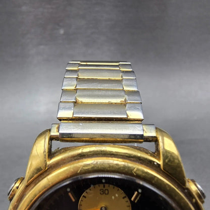 Seiko Chronograph Watch Men 38mm Black Dial Gold Tone Date 7T32-6G43 PARTS VTG6