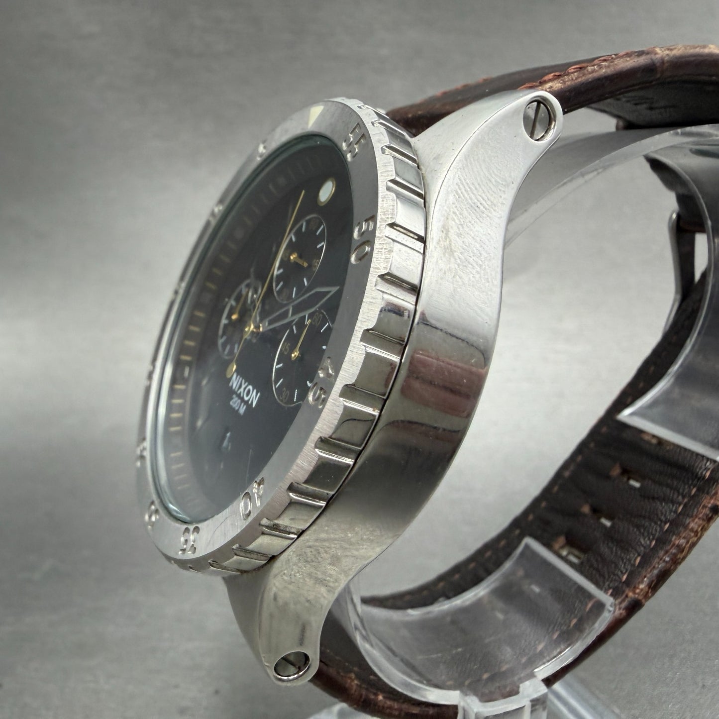 Nixon 48-20 Chrono Watch Men 48mm Brown Dial Silver Tone Date Round New Battery2
