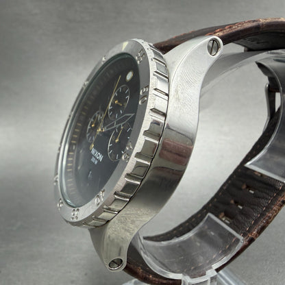 Nixon 48-20 Chrono Watch Men 48mm Brown Dial Silver Tone Date Round New Battery2
