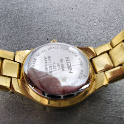 Elgin Watch Women 25mm Black Dial Gold Tone Date Round EG186N New Battery9