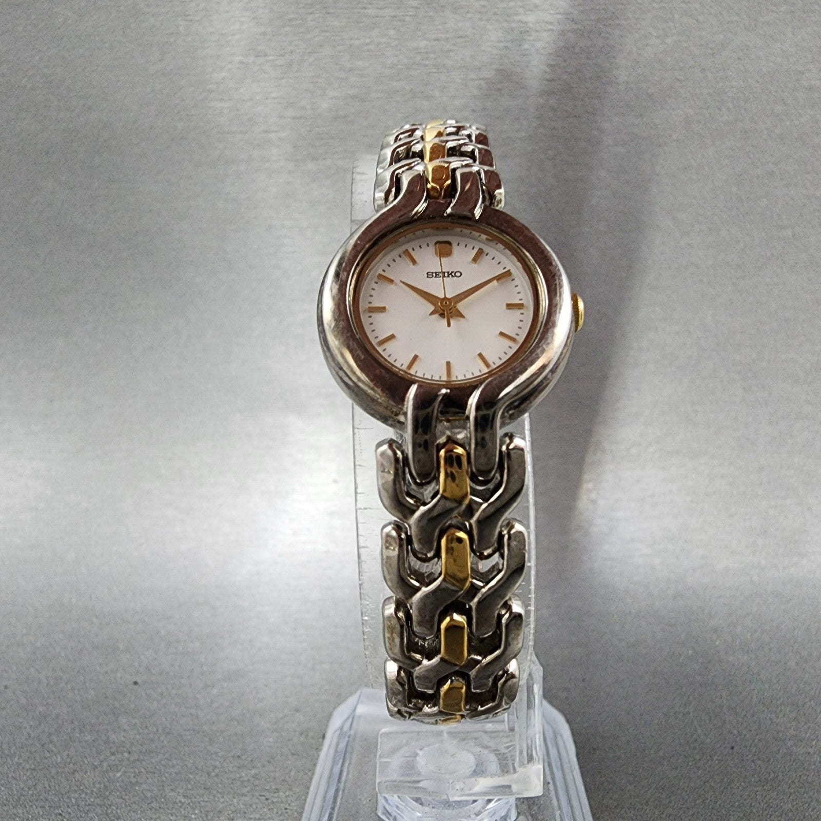 Seiko Watch Women 22mm White Dial Two Tone Round 1N010H39 New Battery5