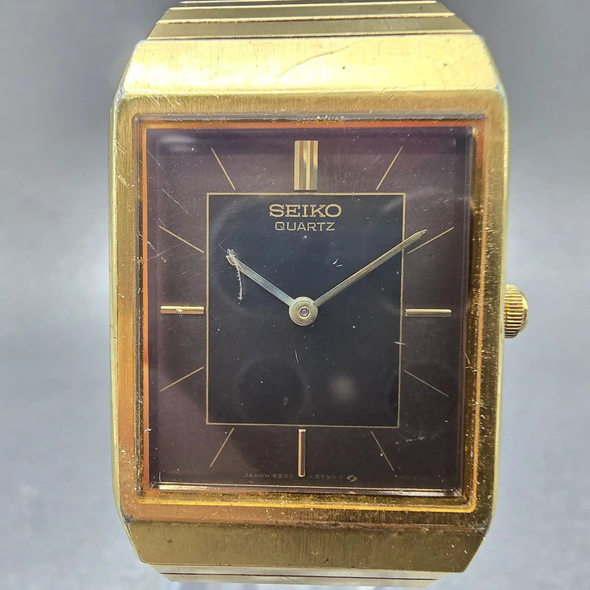 Seiko Tank Watch Men 25mm Brown Dial Gold Tone Rectangle 6530-5420 PARTS VTG2