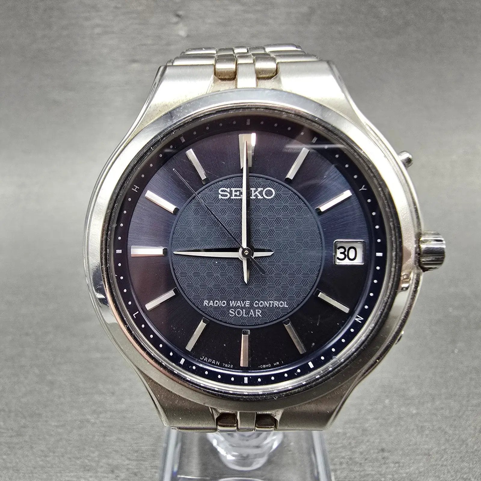 Seiko Solar Atomic Watch Men 38mm Blue Dial Steel Atomic Date 7B22-0AS0 PARTS!!!0