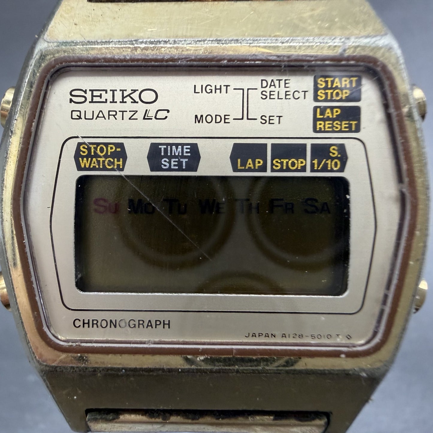 Seiko Digital Watch Men 35mm Two Tone Daydate Timer Vintage A128-5010 PARTS2
