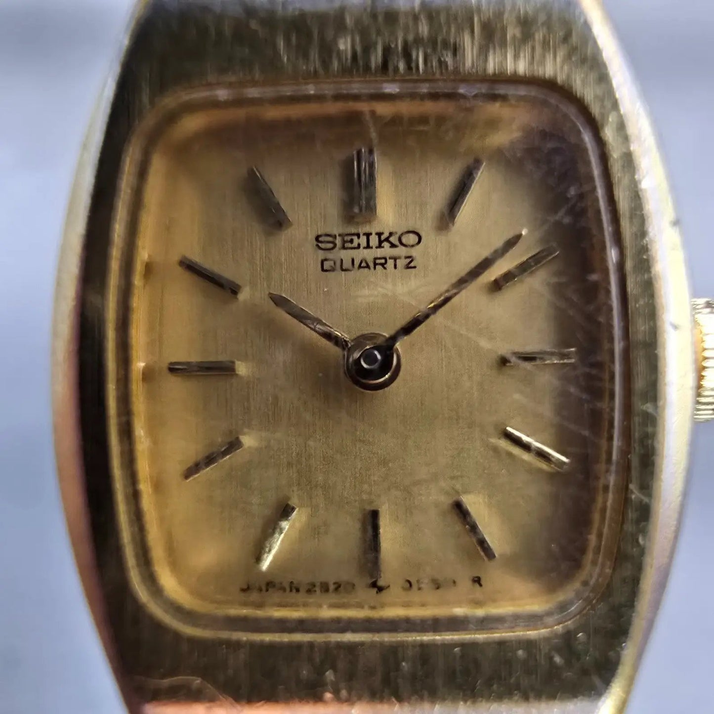 Seiko Watch Women 16mm Gold Dial Gold Tone Rectangle 2B20-5049 New Battery VTG1