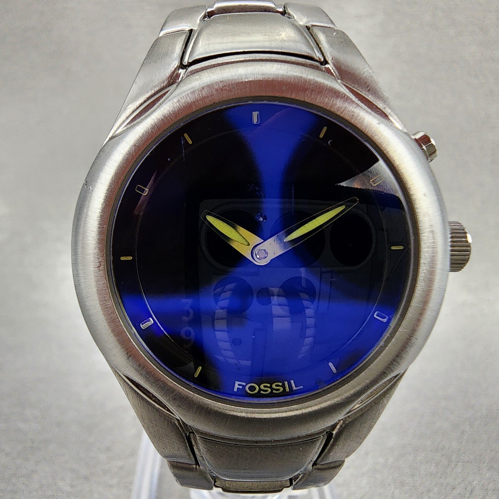Fossil Big Tic Watch Women 32mm Black Dial Silver Tone Round LCD JR8624 New Bat1