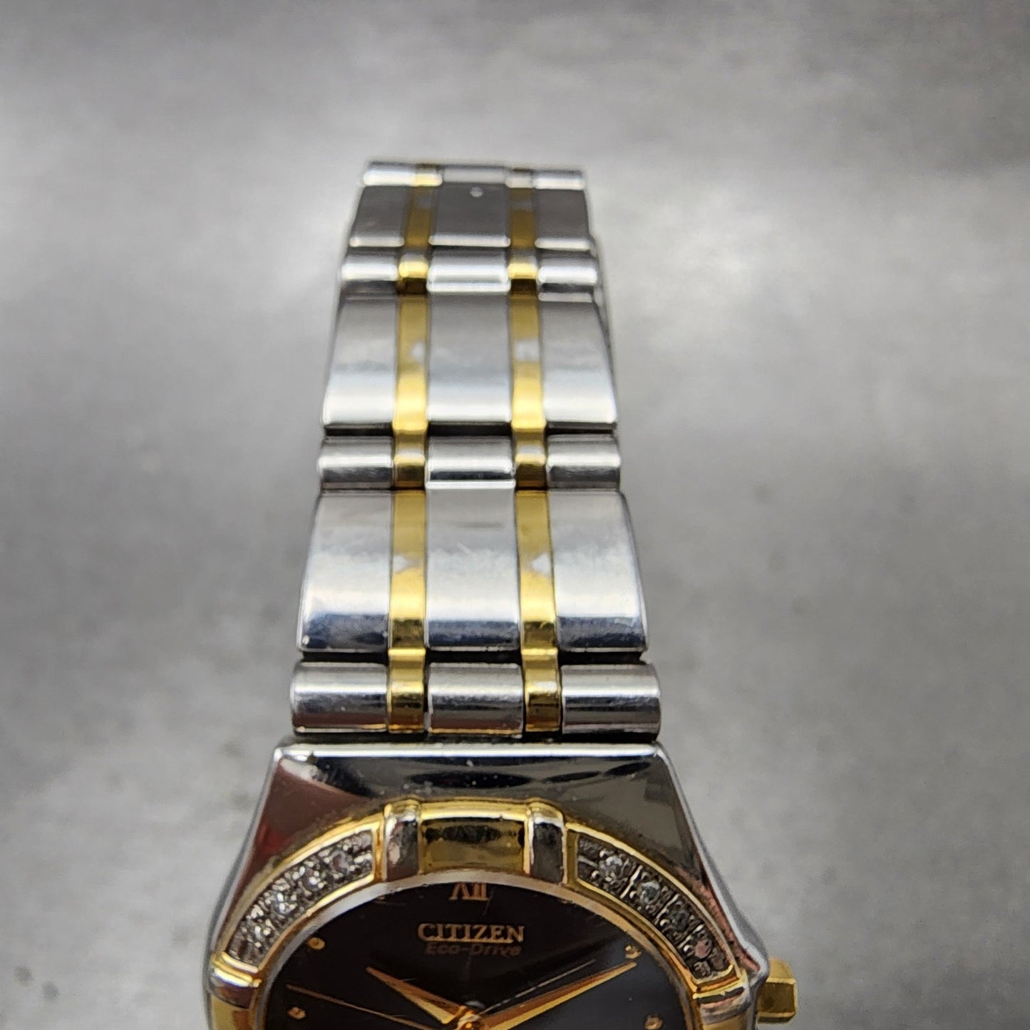Citizen EcoDrive Watch Women 25mm Black Dial Two Tone Diamond Bezel Runs4