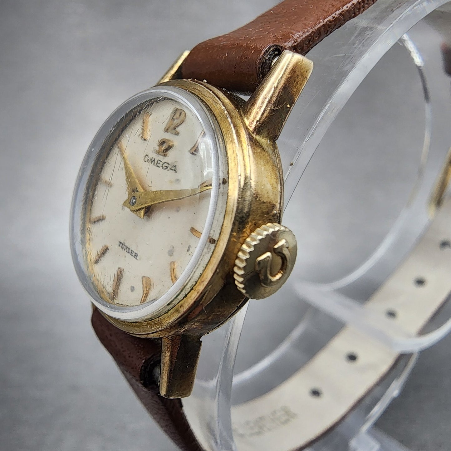 VTG Omega Turler Watch Women 19mm Cream Dial Gold Plated Manual Wind Runs Cal2443