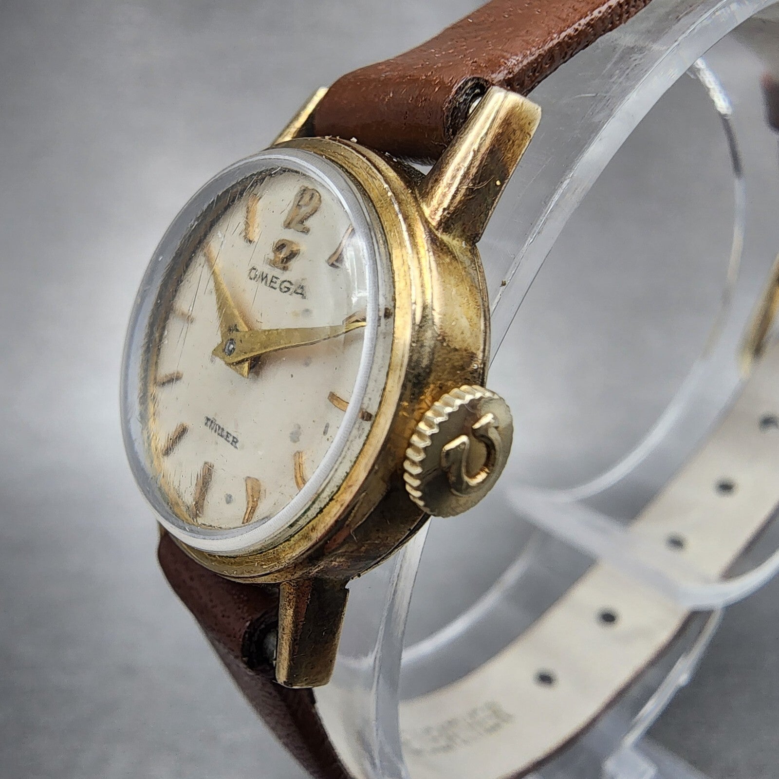 VTG Omega Turler Watch Women 19mm Cream Dial Gold Plated Manual Wind Runs Cal2443