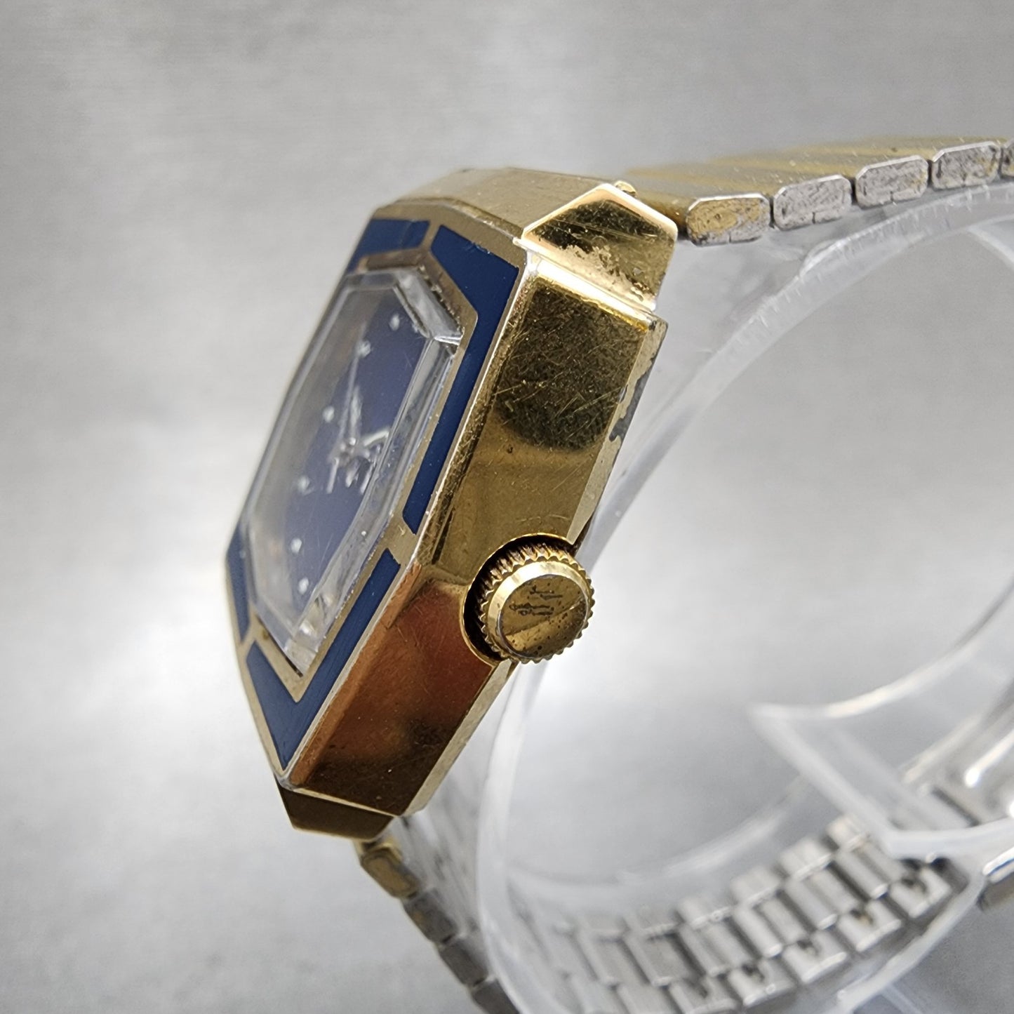 Seiko Automatic Watch Women 27mm Blue Dial Gold Tone Octagon Daydate Runs VTG2