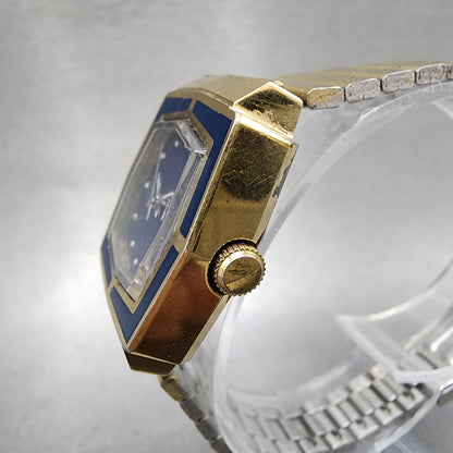Seiko Automatic Watch Women 27mm Blue Dial Gold Tone Octagon Daydate Runs VTG2