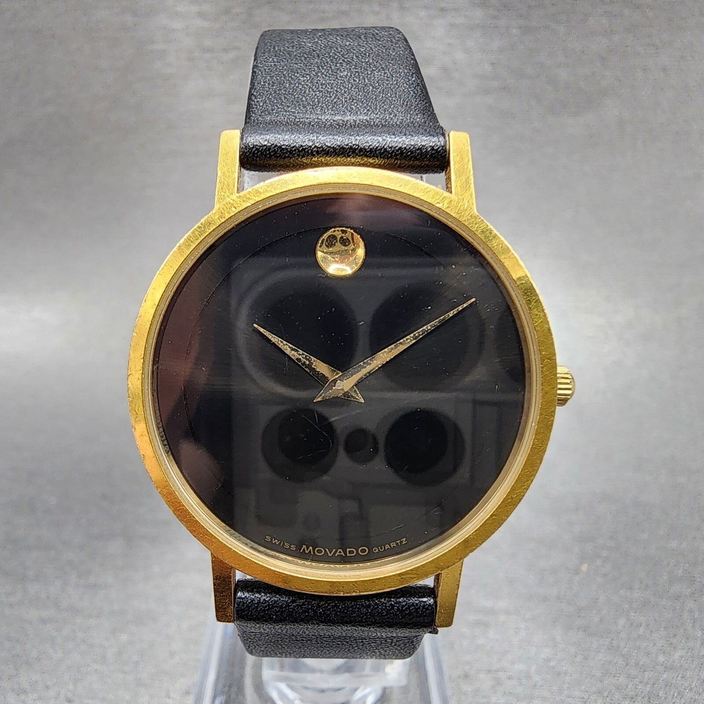 Movado Museum Watch Men 31mm Black Dial Gold Tone Leather Band 87 41 882 PARTS0
