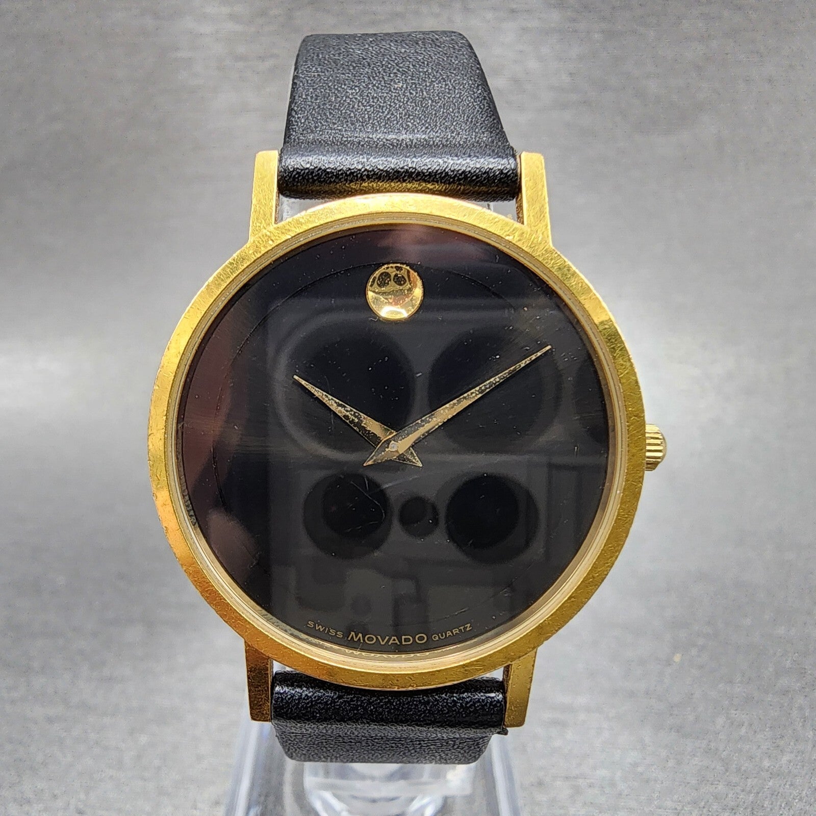 Movado Museum Watch Men 31mm Black Dial Gold Tone Leather Band 87 41 882 PARTS0