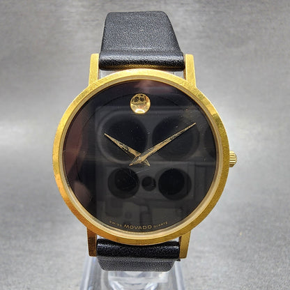 Movado Museum Watch Men 31mm Black Dial Gold Tone Leather Band 87 41 882 PARTS0