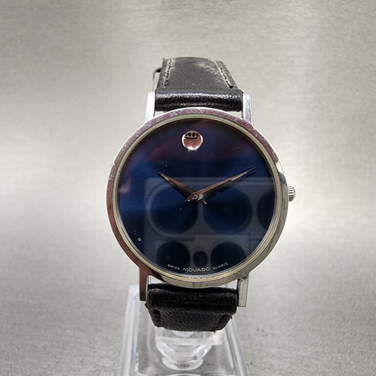 Movado Museum Watch Men 31mm Blue Dial Gold Tone Round 84.45.882.1 New Batt0