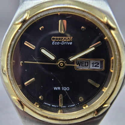 Citizen Eco-Drive Watch Women 25mm Black Dial Two Tone Daydate E001-K17578 Runs1