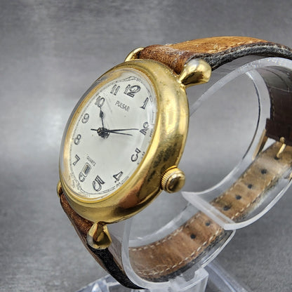 Pulsar Watch Women 29mm Cream Dial Gold Tone Date Round V8210350 New Battery2