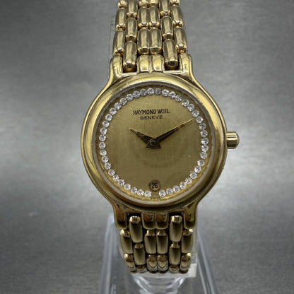 Raymond Weil Watch Women 24mm Champagne Dial Gold Plated Date Round 9946 New Bat0
