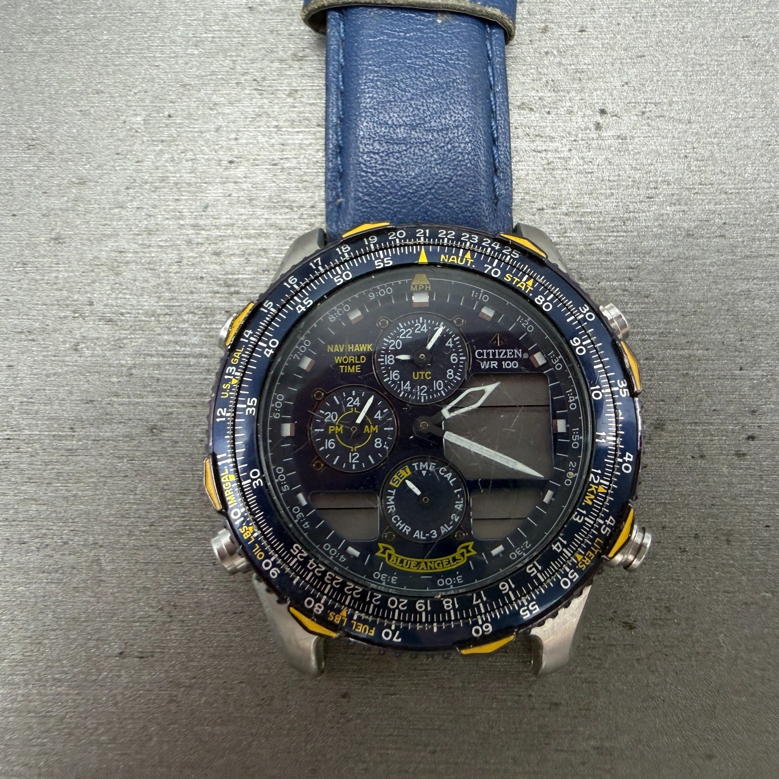Citizen Navihawk Blue Angels Watch Men 42mm Ana Digi Steel C300-Q00842 PARTS0