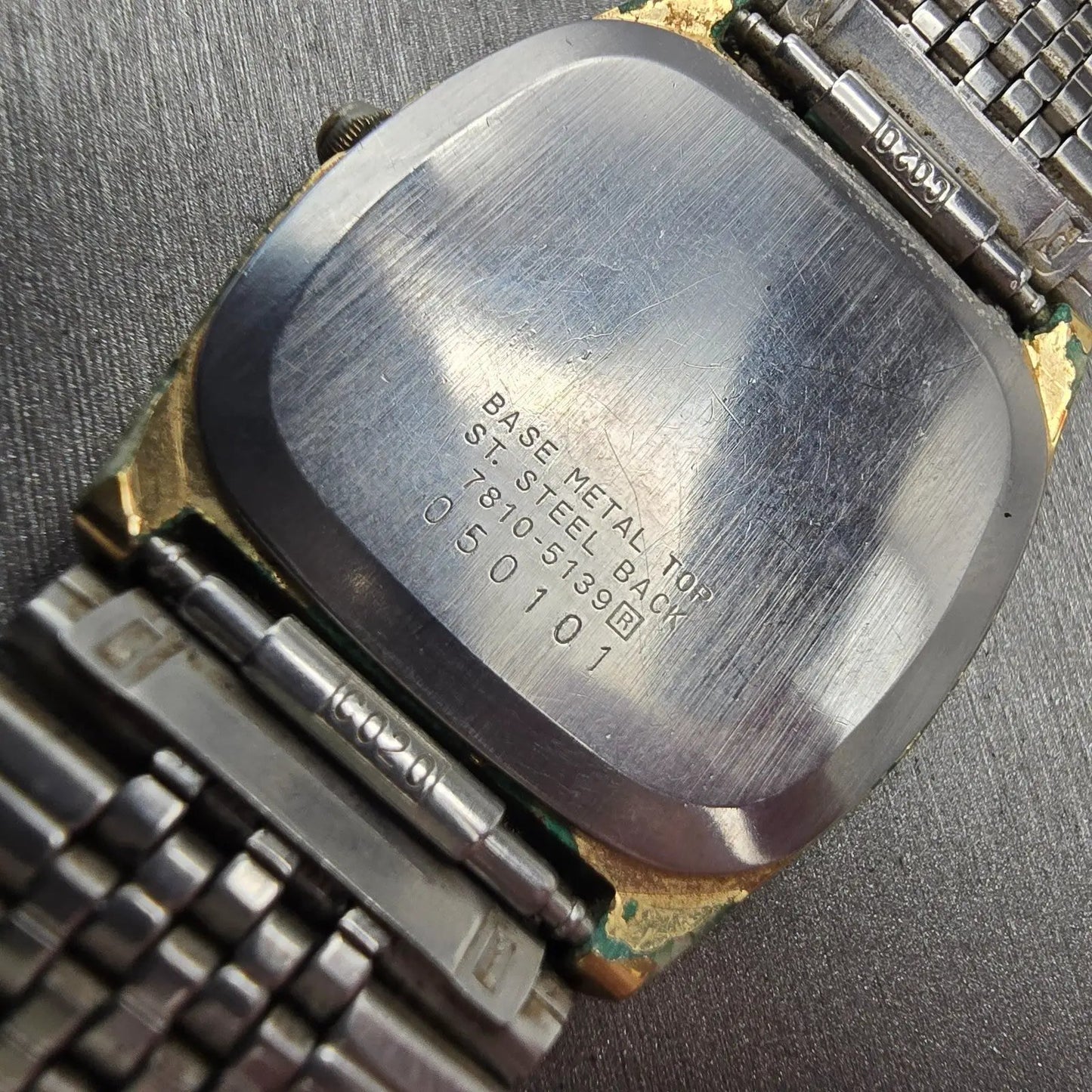 Seiko Watch Men 31mm Gold Dial Gold Tone Rectangle 7810-5139 New Battery Vintage10