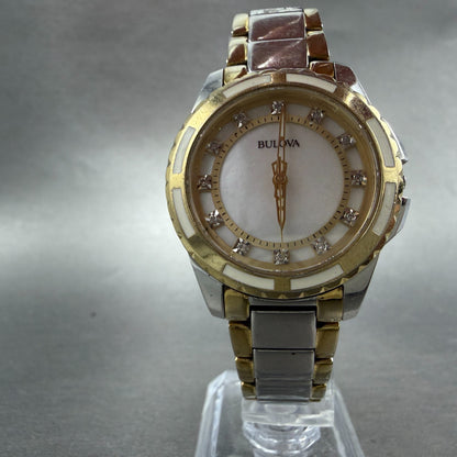 Bulova Diamond Watch Women 32mm MOP Dial Two Tone Round 98P140 PARTS NO CROWN6