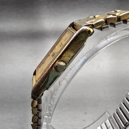 Seiko Watch Women 12mm Gold Dial Gold Tone Rectangle 2E20-5239 New Battery VTG2