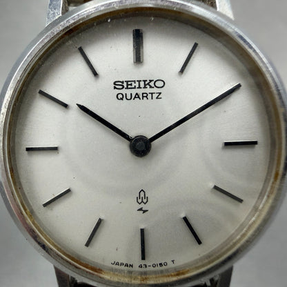 Seiko Watch Women 24mm White Dial Silver Tone Round 43-0070 New Battery Vintage21