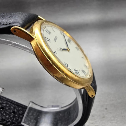 Seiko Watch Men 34mm Ivory Dial Gold Tone Date Round 7N39-0A19 New Battery VTG3