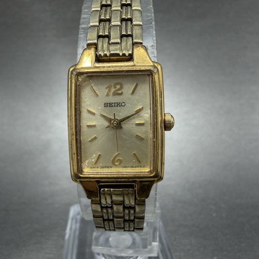 Seiko Tank Watch Women 16mm Champagne Dial Gold Tone 1N01-0FH0 New Battery HJFJY0