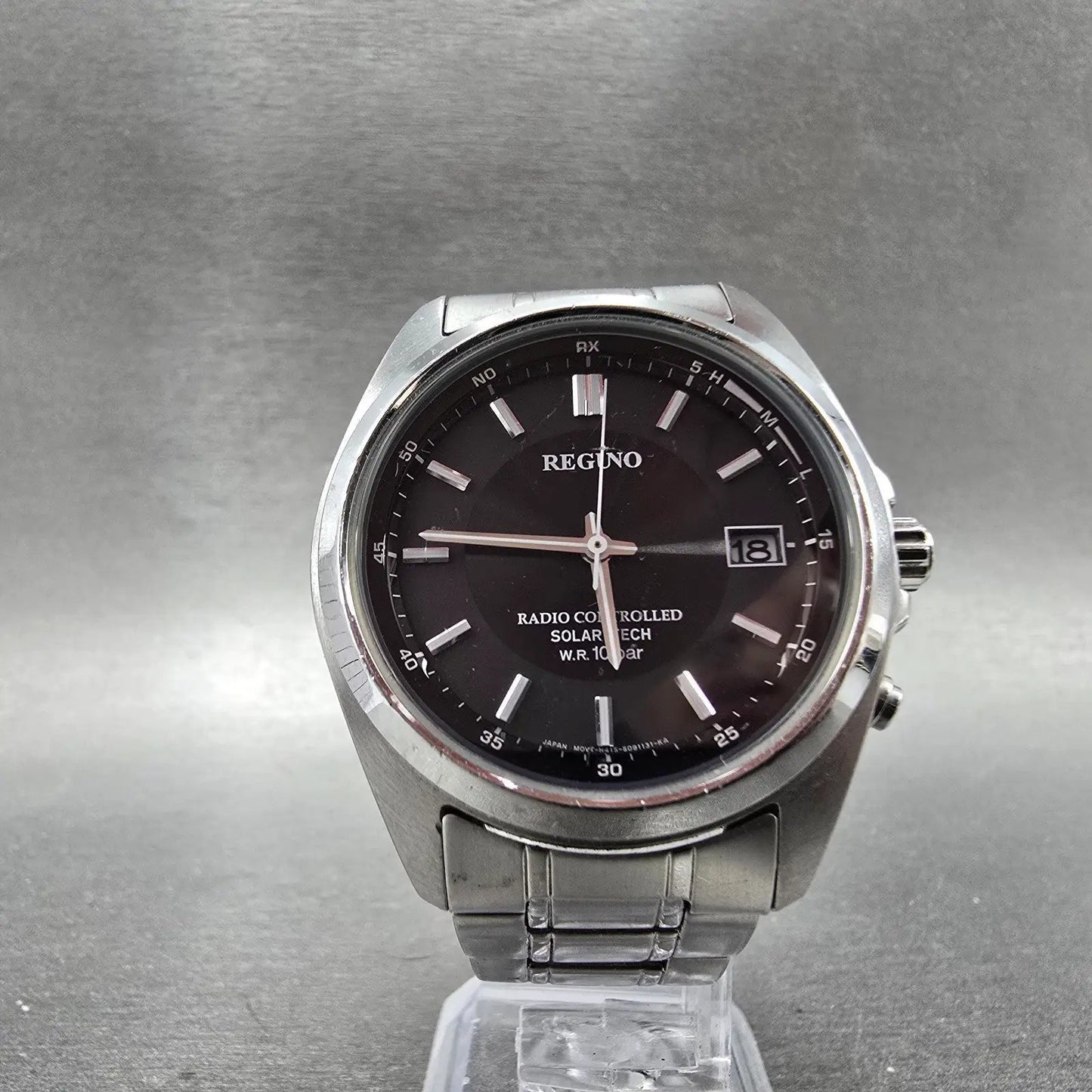 Citizen Reguno Watch Men 38mm Black Dial Steel Solar Radio Controlled Round Runs6