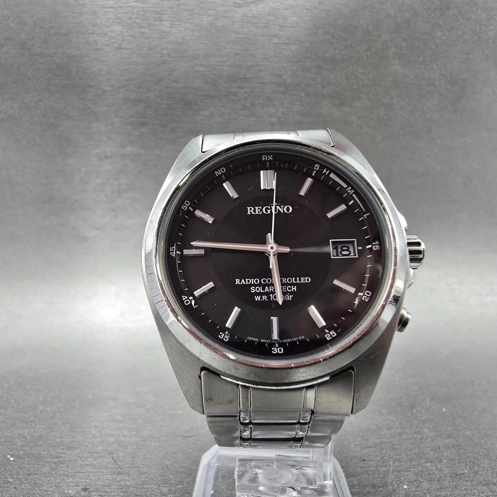 Citizen Reguno Watch Men 38mm Black Dial Steel Solar Radio Controlled Round Runs6