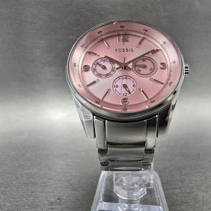 Fossil Watch Women 40mm Pink MOP Dial Silver Tone Daydate BQ1405 New Battery5