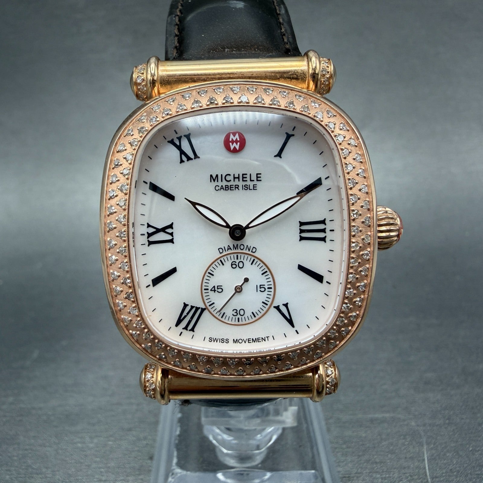 Michele Caber Isle Diamond Watch 32mm Women Mop Dial Rose Gold Tone Oval New Bat0