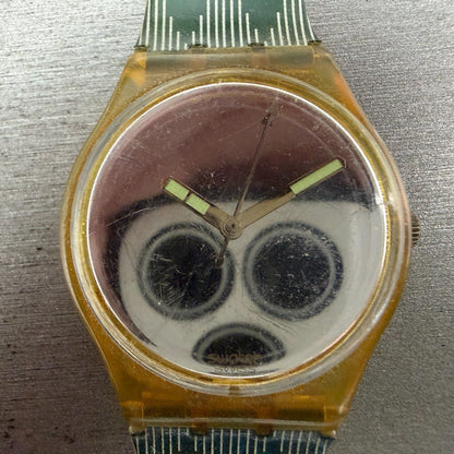 Swatch SnowWhite Watch Unisex 34mm Silver Dial Yellow Case READ!! New Batt GK1042