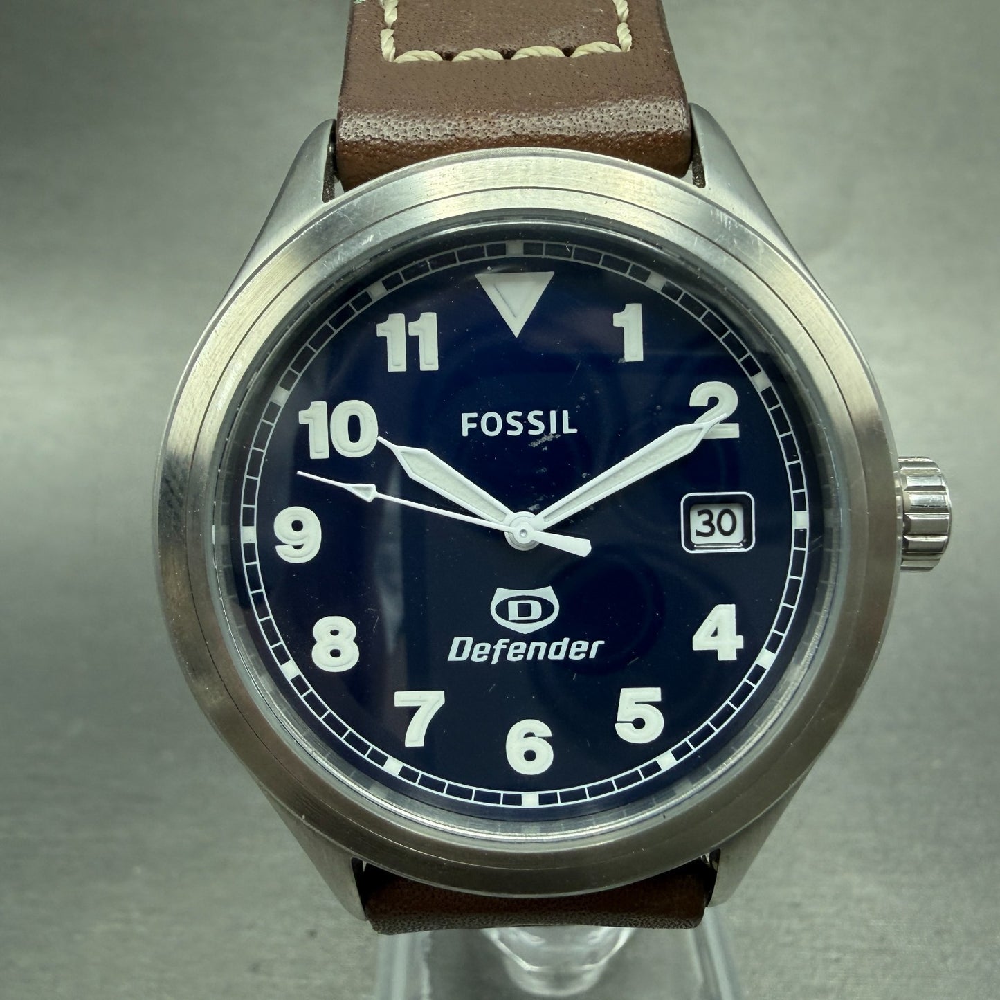 Fossil Defender Watch Men 40mm Blue Dial Steel Date Round DEC1002 New battery0