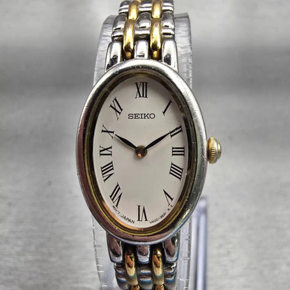 Seiko Watch Women 17mm White Dial Silver Tone Oval V400-1029 New Battery Vintage0